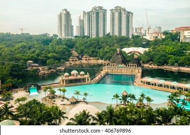 KUALA LUMPUR, MALAYSIA - FEBRUARY 23, 2013 : View Of Sunway Lagoon Theme Park With Sunway Resort Hotel And Sunway Pyramid Mall, Built And Owned By The Sunway Group.