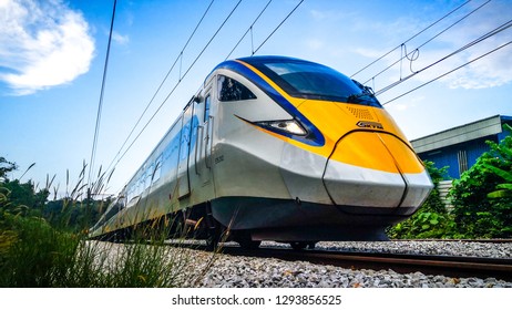 Kuala Lumpur, Malaysia - January 14 2019: Electrical Tren Systems (ETS) Is An Inter City Rail Service Operated In Malaysia And Is The High Speed Train In Asia. 