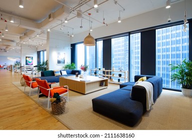 Kuala Lumpur, Malaysia - January 23, 2022: Common Area Lounge Of WeWork Shared Office Space.