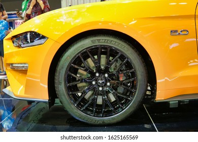 KUALA LUMPUR, MALAYSIA - JANUARY 24, 2020: Front Side View Of Yellow Mustang Car