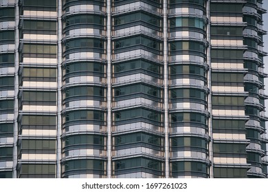 KUALA LUMPUR, MALAYSIA - JUL 27, 2019: Close Up Of The KLCC Window And Exterior Design. Petronas Twin Towers.