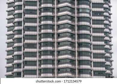 KUALA LUMPUR, MALAYSIA - JUL 27, 2019: Close Up Of The KLCC Window And Exterior Design. Petronas Twin Towers.