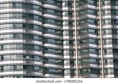 KUALA LUMPUR, MALAYSIA - JUL 28, 2019: Close Up Of The KLCC Window And Exterior Design. Petronas Twin Towers.