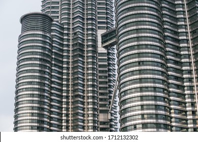 KUALA LUMPUR, MALAYSIA - JUL 28, 2019: Close Up Of The KLCC Window And Exterior Design. Petronas Twin Towers.