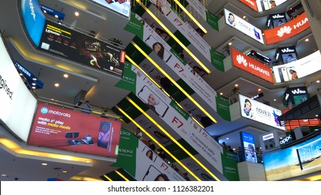 Kuala Lumpur, Malaysia - July 1, 2018 : Internal view of Low Yat Plaza Interior in Kuala Lumpur, Malaysia. Low Yat Plaza is a modern hi-tech shopping mall specializing in electronic  