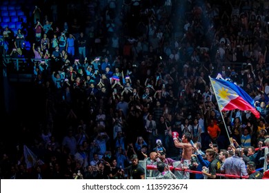 KUALA LUMPUR, MALAYSIA - JULY 15, 2018 : Philippines' Manny Pacquiao Celebrates After Defeating Lucas Matthysse During Their World Welterweight Boxing Championship At Axita Arena.