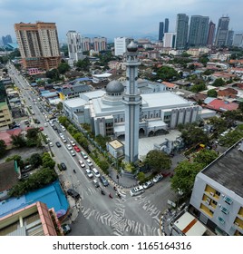 KUALA LUMPUR, MALAYSIA - JULY 18, 2018 : Masjid Jamek Kampung Baru Or Kampung Baru Mosque. Kampung Baru Is A Traditional Village In Kuala Lumpur City Centre.