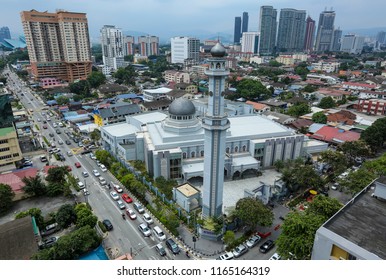 KUALA LUMPUR, MALAYSIA - JULY 18, 2018 : Masjid Jamek Kampung Baru Or Kampung Baru Mosque. Kampung Baru Is A Traditional Village In Kuala Lumpur City Centre.