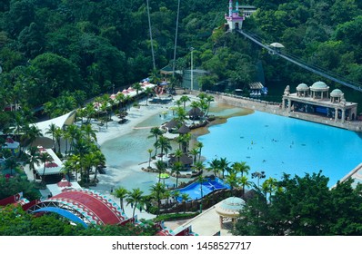 KUALA LUMPUR, MALAYSIA - JULY 18, 2019 : View Of Sunway Lagoon Theme Park With Sunway Resort Hotel And Sunway Pyramid Mall, Built And Owned By The Sunway Group.