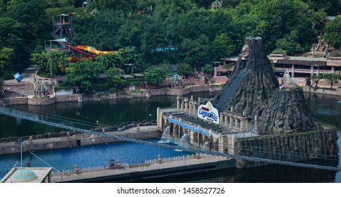 KUALA LUMPUR, MALAYSIA - JULY 18, 2019 : View Of Sunway Lagoon Theme Park With Sunway Resort Hotel And Sunway Pyramid Mall, Built And Owned By The Sunway Group.