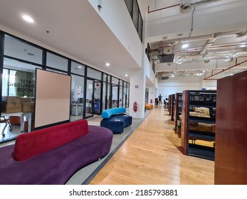 Kuala Lumpur, Malaysia- July 19, 2022 : Private University Library Interior Look Design. Selective Focus.