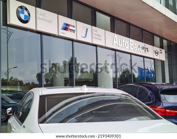 Kuala Lumpur, Malaysia- July 19, 2022 : Shop front\
Auto Bavaria BMW Ara Damansara branch showroom. BMW is a German\
luxury car vehicles and motorcycles headquartered in Munich.\
Selective focus