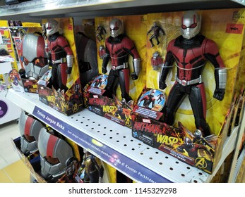 Kuala Lumpur, Malaysia - July 2018 : Antman movie toys for sell in the supermarket shelf.