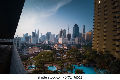 Kuala Lumpur, Malaysia - July 27, 2019: Morning View Of Kuala Lumpur City  From Sunway Putra Mall Parking Space In Kuala Lumpur.