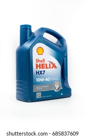 KUALA LUMPUR, MALAYSIA - JULY 29TH, 2017 :  Shell Helix HX7 Motor Engine Oil. Royal Dutch Shell is a multinational oil and gas company.