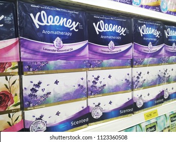 Kuala Lumpur ,Malaysia - Jun 2018 : Kleenex Tissue Paper Brand Display For Sale In The Supermarket Shelf.