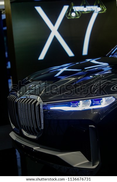KUALA LUMPUR, MALAYSIA - JUNE 18, 2018. External\
detail of BMW X7 iPerformance concept car at the BMW showroom in\
Kuala Lumpur.
