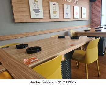 Kuala Lumpur, Malaysia- June 19, 2022 : Steamboat Food Shop Interior Look Modern And Contemporary Design With Individual Steamboat Stove. Selective Focus