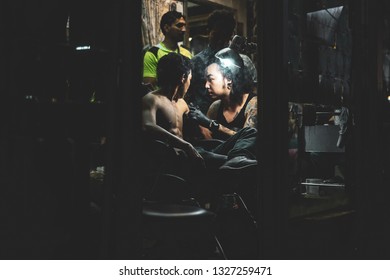 KUALA LUMPUR / MALAYSIA / JUNE 2014: Tatoo Shop In Chinatown District