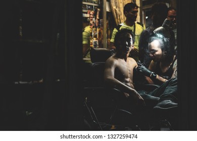 KUALA LUMPUR / MALAYSIA / JUNE 2014: Tatoo Shop In Chinatown District