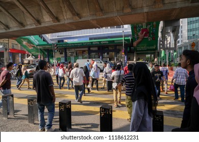 KUALA LUMPUR, MALAYSIA, June 21 2018 : Pedestrian Crossing Jalan Tun Perak Road In Kuala Lumpur Near Masjid Jamek LRT Station.
