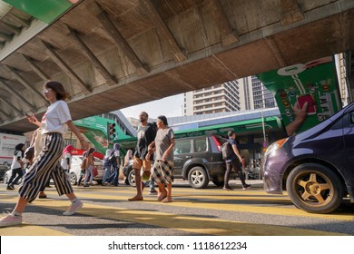 KUALA LUMPUR, MALAYSIA, June 21 2018 : Pedestrian Crossing Jalan Tun Perak Road In Kuala Lumpur Near Masjid Jamek LRT Station.
