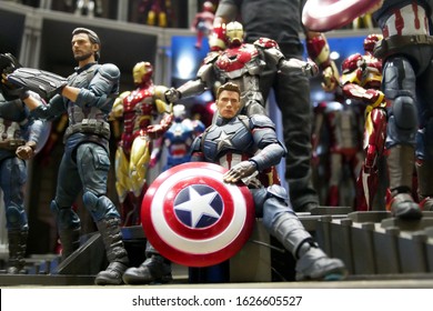 KUALA LUMPUR, MALAYSIA -JUNE 22: Fictional character action figure Captain America from Marvel comics & movies. The action figure displayed for the public by the collector.