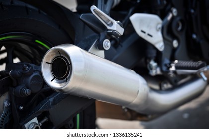 Kuala Lumpur, Malaysia - March 08, 2019 : selective focusing Exhaust Modern motorcycle Kawasaki Z900RS cafe.