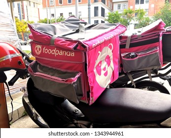 Kuala Lumpur, Malaysia- March 19, 2019: Food Panda Delivery Bag On A Motorcycle. 