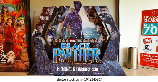 KUALA LUMPUR, MALAYSIA - MARCH 2, 2018: Black Panther movie poster. Black Panther is a 2018 American superhero film based on the Marvel Comics character