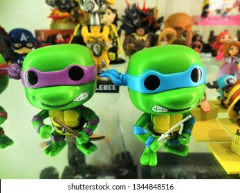 Kuala Lumpur, Malaysia - March 2019 :  Teenage Mutant Ninja Turtles display at Wangsa Mall. It is four fictional teenaged anthropomorphic turtles named after Italian artists of the Renaissance. 