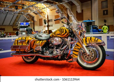 KUALA LUMPUR, MALAYSIA - March 23, 2018 : 1999 Harley Davidson Road King Asia Tiger Kembara Mahkota , the Sultan of Johore's private collection is on display at Malaysia Bike Week 2018 jamboree.