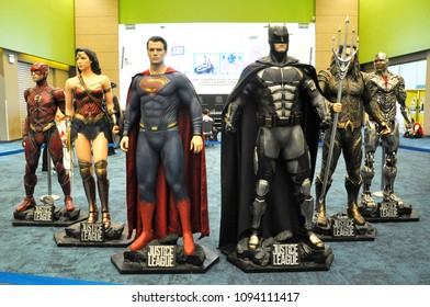 KUALA LUMPUR, MALAYSIA -MARCH 24, 2017: Fiction character of JUSTICE LEAGUE from DC movies and comic. JUSTICE LEAGUE action figure displayed by collector for public. 
