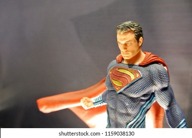KUALA LUMPUR, MALAYSIA -MARCH 24, 2017: Fiction character of SUPERMAN from DC movies and comic. SUPERMAN action figure toys in various size display for the public.
