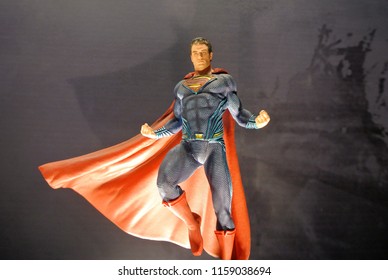 KUALA LUMPUR, MALAYSIA -MARCH 24, 2017: Fiction character of SUPERMAN from DC movies and comic. SUPERMAN action figure toys in various size display for the public.
