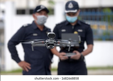 KUALA LUMPUR, MALAYSIA - MARCH 24, 2020: Police Use Drone To Monitor Public Activities For Safety.