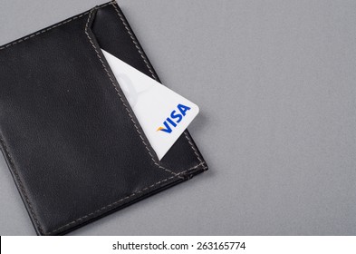 KUALA LUMPUR, MALAYSIA- MARCH 24, 2015: VISA card in black leather wallet