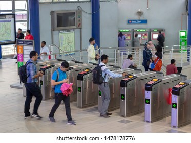 Kuala Lumpur, Malaysia - Mart 11,2019: Unidentified People Going (blur Motion) Through The Masjid Jamek LRT Station Entrance In Kuala Lumpur, Malaysia