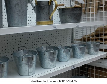 Kuala Lumpur, MALAYSIA - May 1, 2018 : Photograph Of Planters Tin Can On Sale At A Hardware Shop With Various Sizes To Choose From