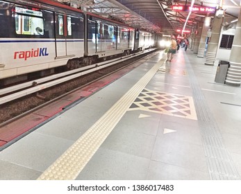 Kuala Lumpur / Malaysia - May 1 2019 : LRT , Monorail ,train Movement On Track Moving Fast Taken At Station Hang Tuah Stock Photo -image