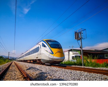 Kuala Lumpur, Malaysia - May 13, 2019: Electrical Tren Systems (ETS) Is An Inter City Rail Service Operated In Malaysia And Is The High Speed Train In Asia. 