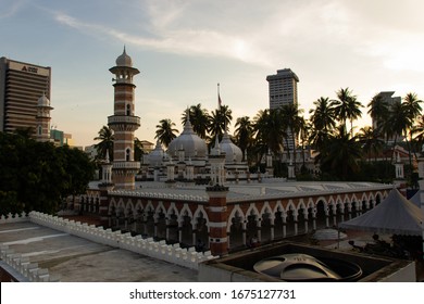 Kuala Lumpur, Malaysia, May 13th 2014 - Masjid Jamek Mosque At Sunset In The City Center Of KL. Low Light Photograph.