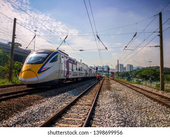 Kuala Lumpur, Malaysia - May 15, 2019: Electrical Tren Systems (ETS) Is An Inter City Rail Service Operated In Malaysia And Is The High Speed Train In Asia. 