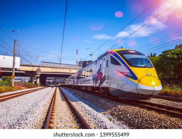 Kuala Lumpur, Malaysia - May 15, 2019: Electrical Tren Systems (ETS) Is An Inter City Rail Service Operated In Malaysia And Is The High Speed Train In Asia. 