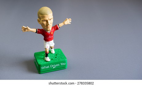 Kuala Lumpur, Malaysia - May 16, 2015: A Studio Shot Of David Beckham Toy Figure, From Caltex Petrol Station Promo. Beckham Is A Former Professional Footballer Who Played For Manchester United