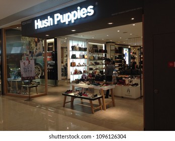 Kuala Lumpur, Malaysia- May 21, 2018: Front View Of Hush Puppies Store, Sells Variety Of Shoes And Handbags.