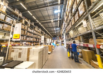KUALA LUMPUR, MALAYSIA - MAY 22, 2016: Warehouse storage in an IKEA store. Founded in 1943, IKEA is the world's largest furniture retailer. IKEA operates 351 stores in 43 countries. - Shutterstock ID 424820653