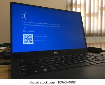 KUALA LUMPUR, MALAYSIA - May 23, 2018: Microsoft Windows 10 Showing Error Blue Screen On The Dell Laptop