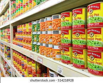 KUALA LUMPUR, MALAYSIA - Nov. 12  2016 .AYAM BRAND On Shelf In Supermarket. The Main Products Are Canned Fish (sardines, Mackerel, Tuna)