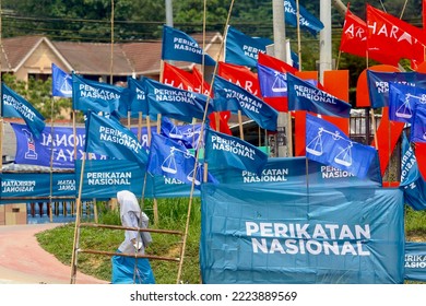 KUALA LUMPUR, MALAYSIA - NOVEMBER 07, 2022 : Political Party Flag Decorated During Malaysia General Election. 